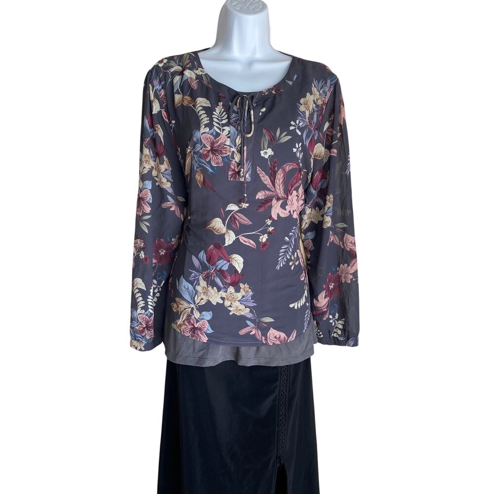 Y2K Christopher & Banks Women Plus XL LagenLook Boho Floral Artsy Flowy Blouse